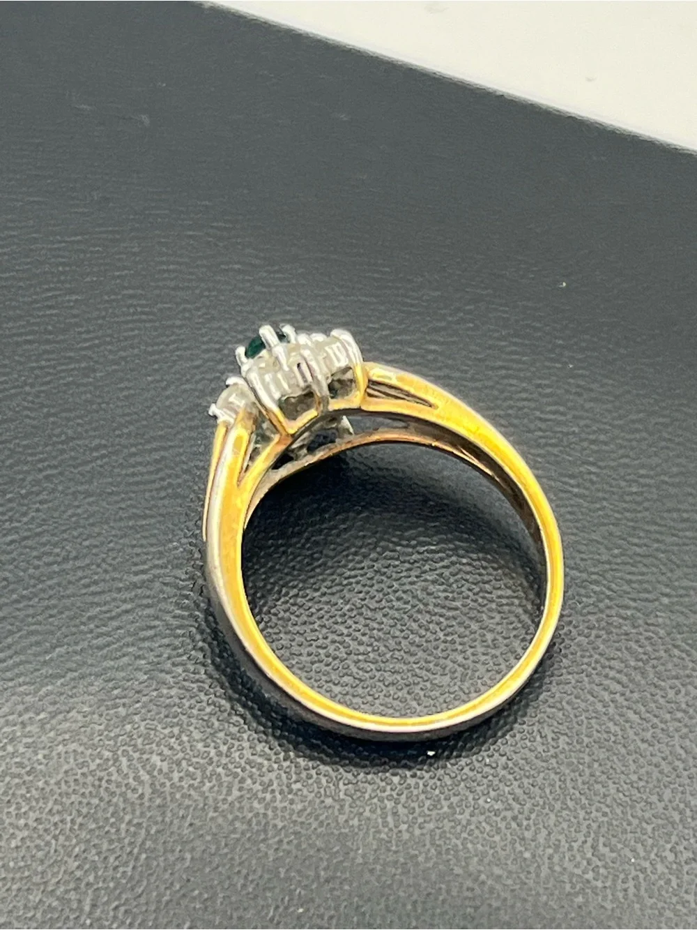 14k gold electroplate green & clear rhinestone cluster cocktail ring sz 8.75